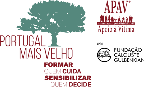 Logótipo do projeto Portugal Mais Velho - Formar quem cuida, sensibilizar quem decide. APAV com apoio da Fundação Calouste Gulbenkian