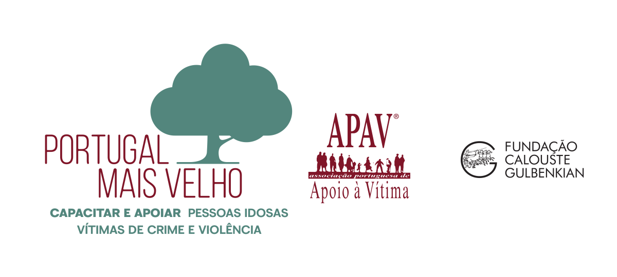 Logótipo do projeto Portugal Mais Velho - Capacitar e Apoiar Pessoas Idosas Vítimas de Crime e Violência. APAV com apoio da Fundação Calouste Gulbenkian