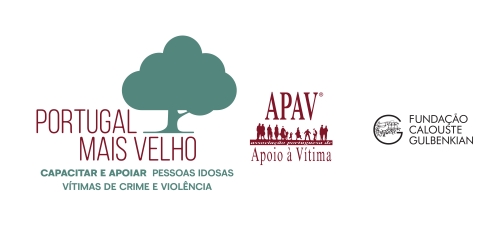 Logótipo do projeto Portugal Mais Velho - Capacitar e Apoiar Pessoas Idosas Vítimas de Crime e Violência. APAV com apoio da Fundação Calouste Gulbenkian